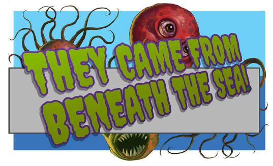 They Came From Beneath The Sea Graphik im Pulp-Genre-Stil mit Schriftzug