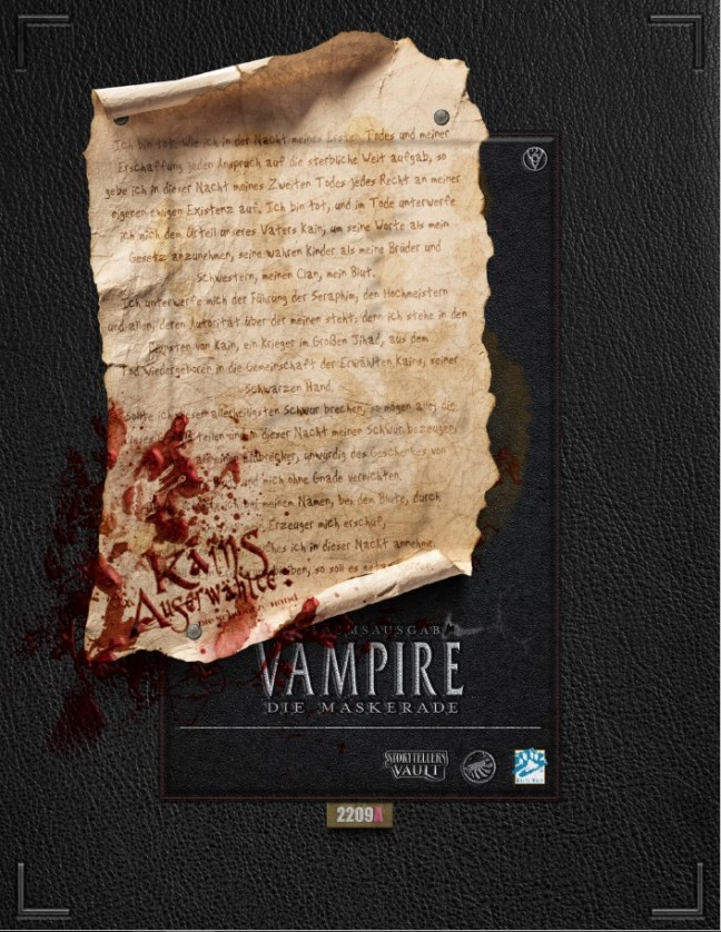 Storytellers Vault - Deutsche V20 Charakterbögen - Cover des Bogen der Schwarzen Hand