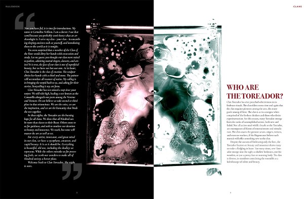 Ein erster, früher Entwurf (Spread) für Vampire: The Masquerade 5th Edition Graphic Design von Free League.