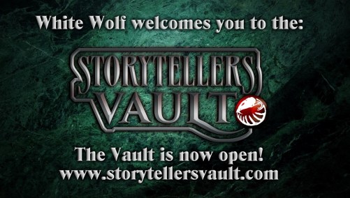Storytellers Vault Eröffnungsgraphik: "White Wolf heißt Dich im Storytellers Vault willkommen!"