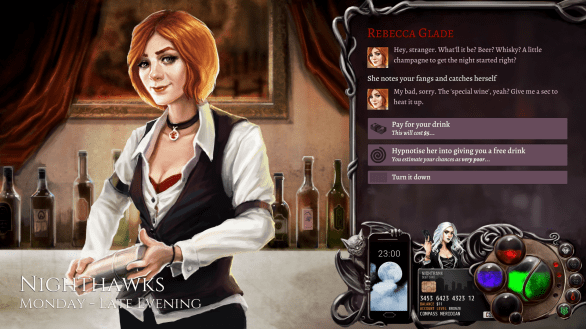 Nighthawks - The Vampire RPG - Spielszene miteiner Barkeeperin