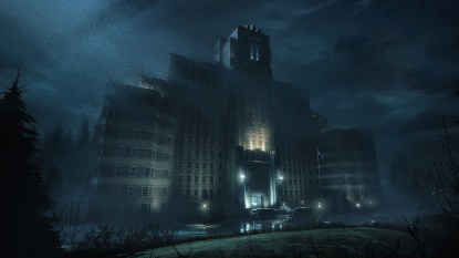 Vampire: The Masquerade Bloodlines2 - Riesiges Gebäude in Seattle bei Nacht und Regen