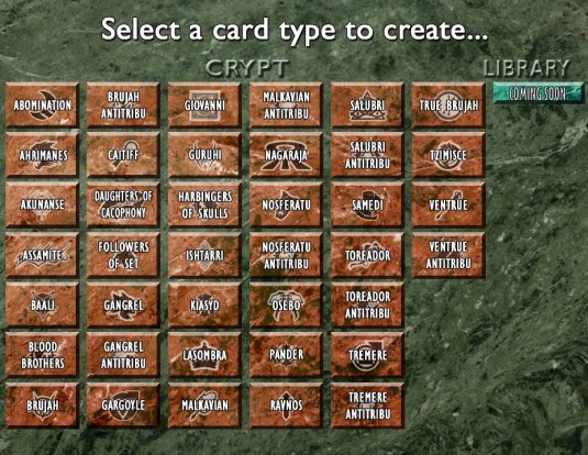 Vampire: The Eternal Struggle - Karten Generierung - Clan Auswahl