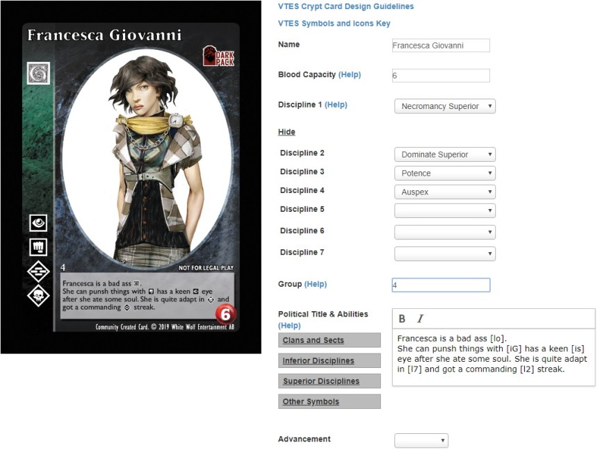 Vampire: The Eternal Struggle - Karten Generierung - Clan Auswahl