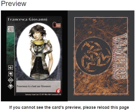 Vampire: The Eternal Struggle - Karten Generierung - Karten Vorschau