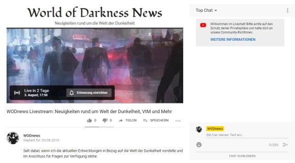 WODnews YouTube - Link zu dem Livestream am 03.08 ab 17:50 Uhr