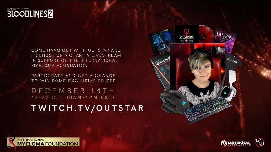 Facebook Graphik mit der Ankündigung des Vampire Charity Streams zu Gunsten der Myeloma Foundation