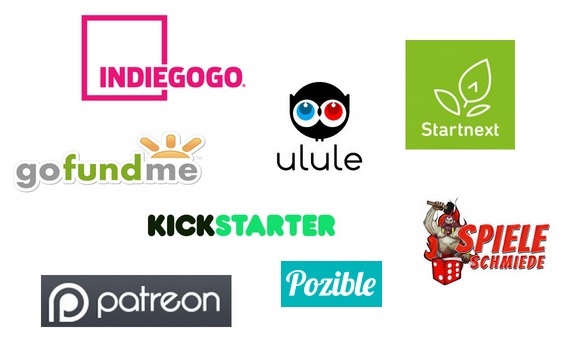 Crowdfunding - Allgemeine Graphik zur optischen Auflockerung (Sammlung Logos von verschiedenen Crowdfunding-Plattformen)