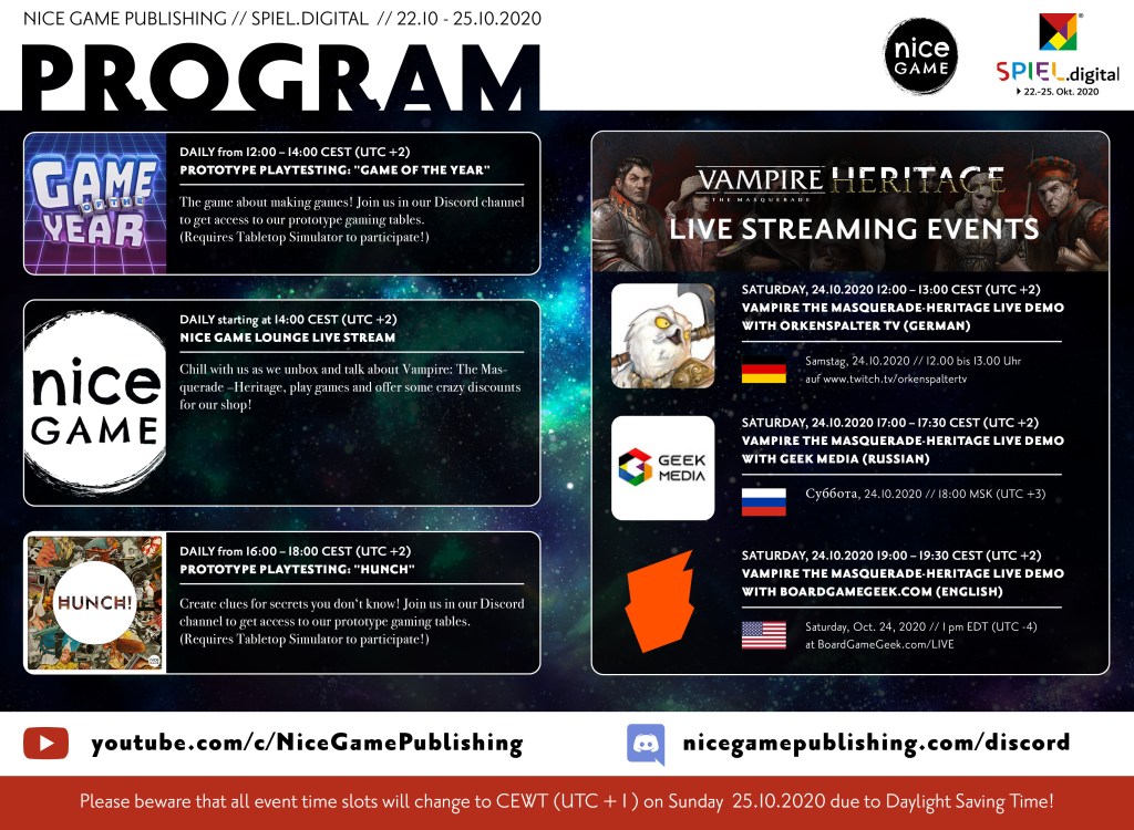 Programübersicht von NiceGames zu ihren Vampire Events