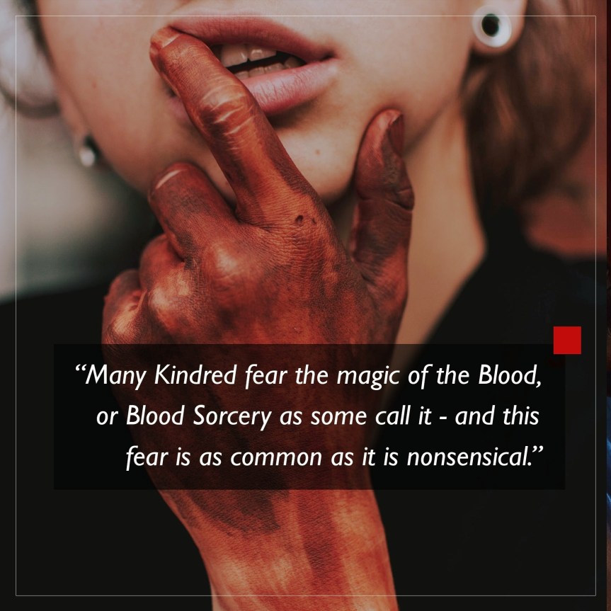 World of Darkness - Stories - 18 - Frau mit rötlich gefärbter Hand, fasst sich an die Lippen