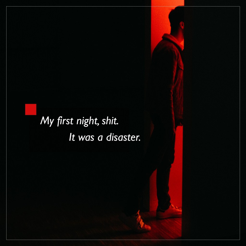 World of Darkness - Stories - 26 - Eine männlich aussehende Person, schreitet aus der Dunkelheit in einen rot beleuchteten Raum