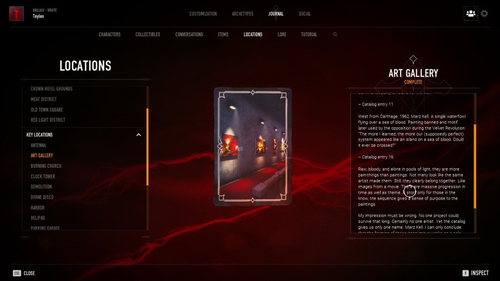 Bloodhunt - Karte zur Art Gallery