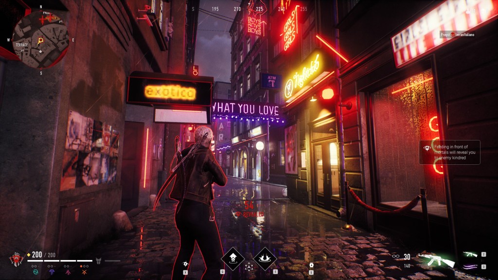 Bloodhunt - Stadt - Das Rotlicht Viertel von unten, als Maskeradesünderin