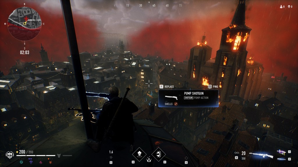 Bloodhunt - Stadt - Blick auf die brennende Kirche