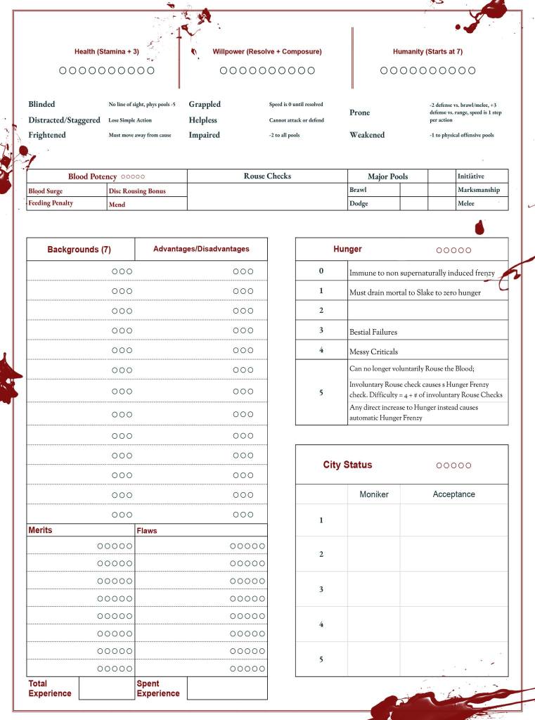 Laws of the Night - Charakterblatt hintere Seite
