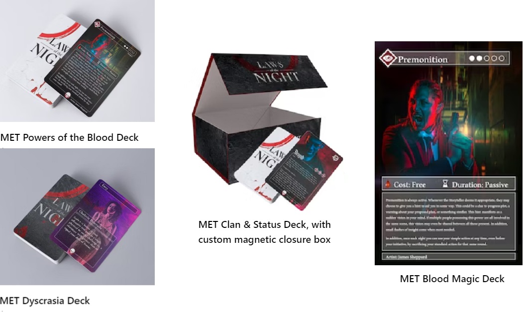 Larp - Laws of the Night - V5 - MockUps der 4 verschiedenen Decks sowie der Box