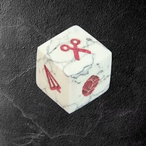 Stein-Papier-Schere Würfel aus Howlith