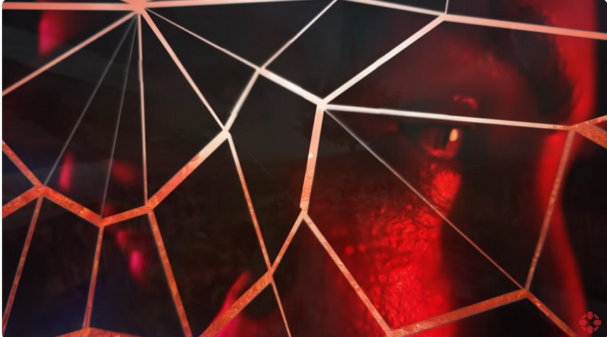 Bloodlines 2 - Phyre und Fabien in rotes Licht getaucht mit einem Spinnennetz